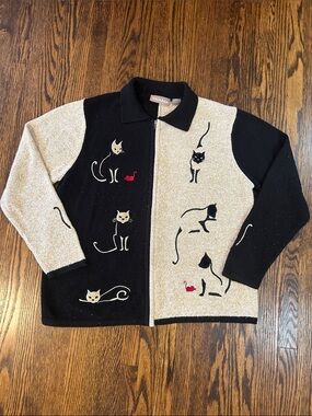 Vintage Y2K Cat Zip Up Knit Sweater